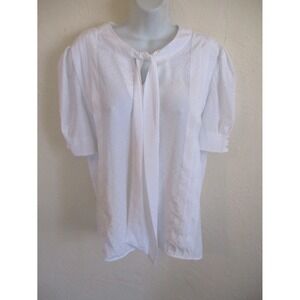 Vintage Pykettes White Jacquard Blouse Size 1X Secretary Neck Tie